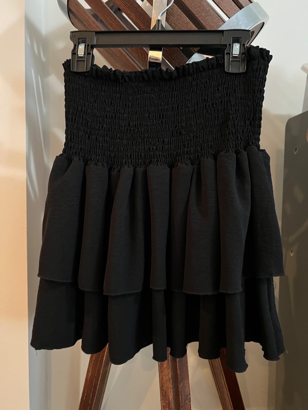 Smocked Waist Black Ruffle Skater Skirt - Women